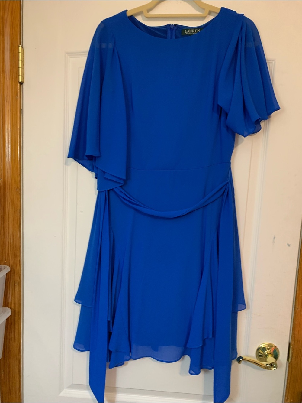 Lauren Ralph Lauren Cobalt Blue Chiffon Belted Dress Womens 4 Elegant